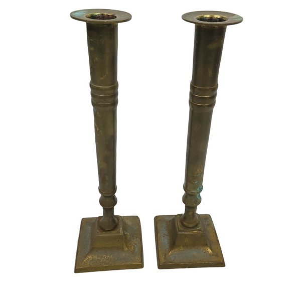Vintage Brass Column Candle Holders 9.75" Candlesticks Set Of 2 India - Picture 4 of 12